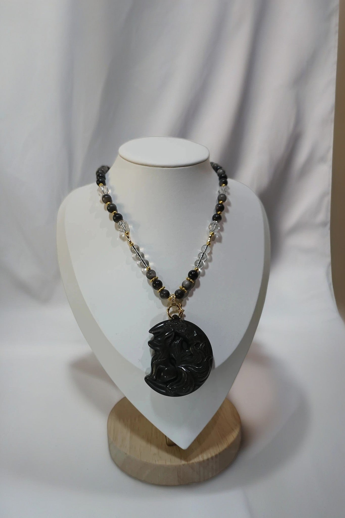 Black Quartz Fox Pendant Necklace