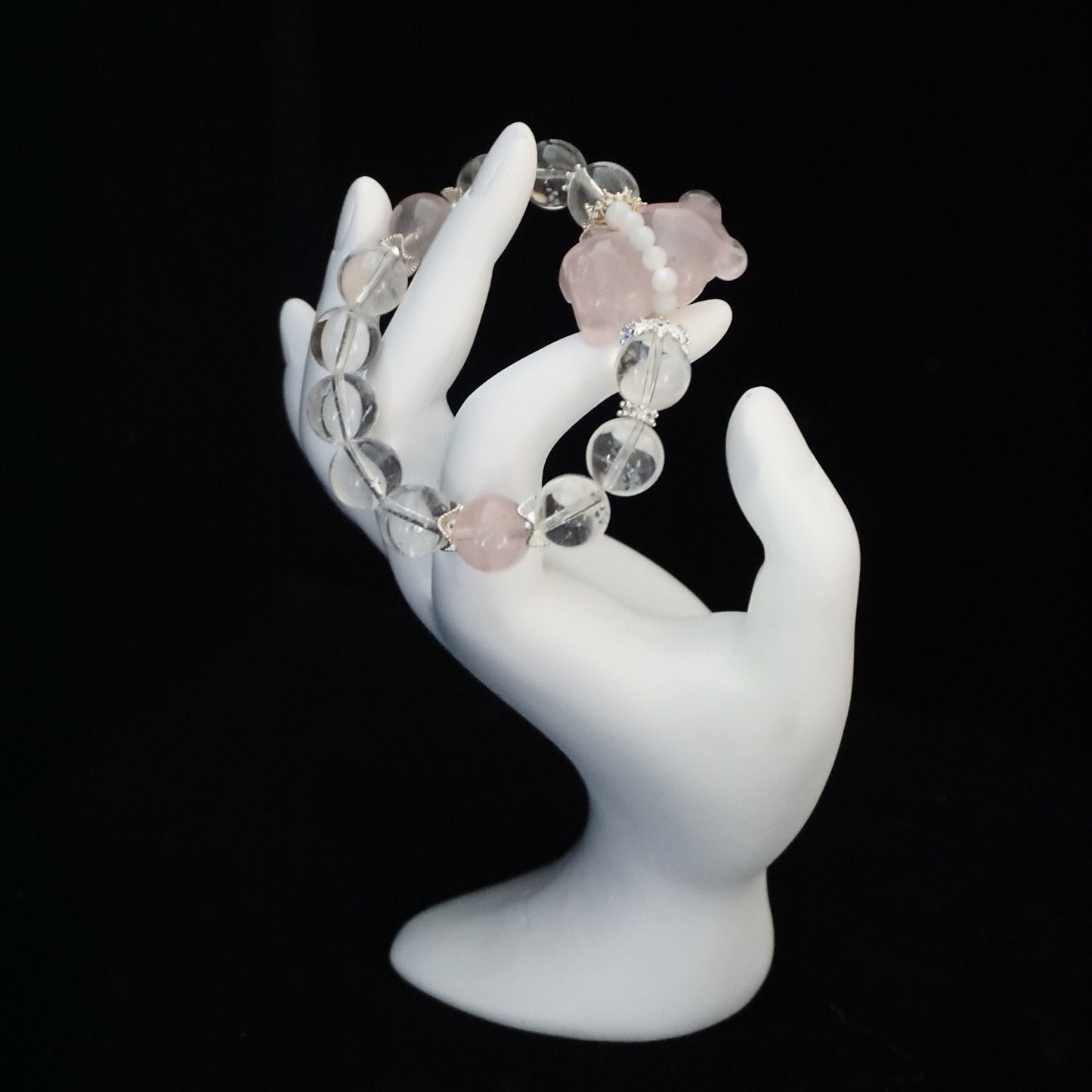 Clear Quartz Rose Quartz Bear Charm Bracelet
