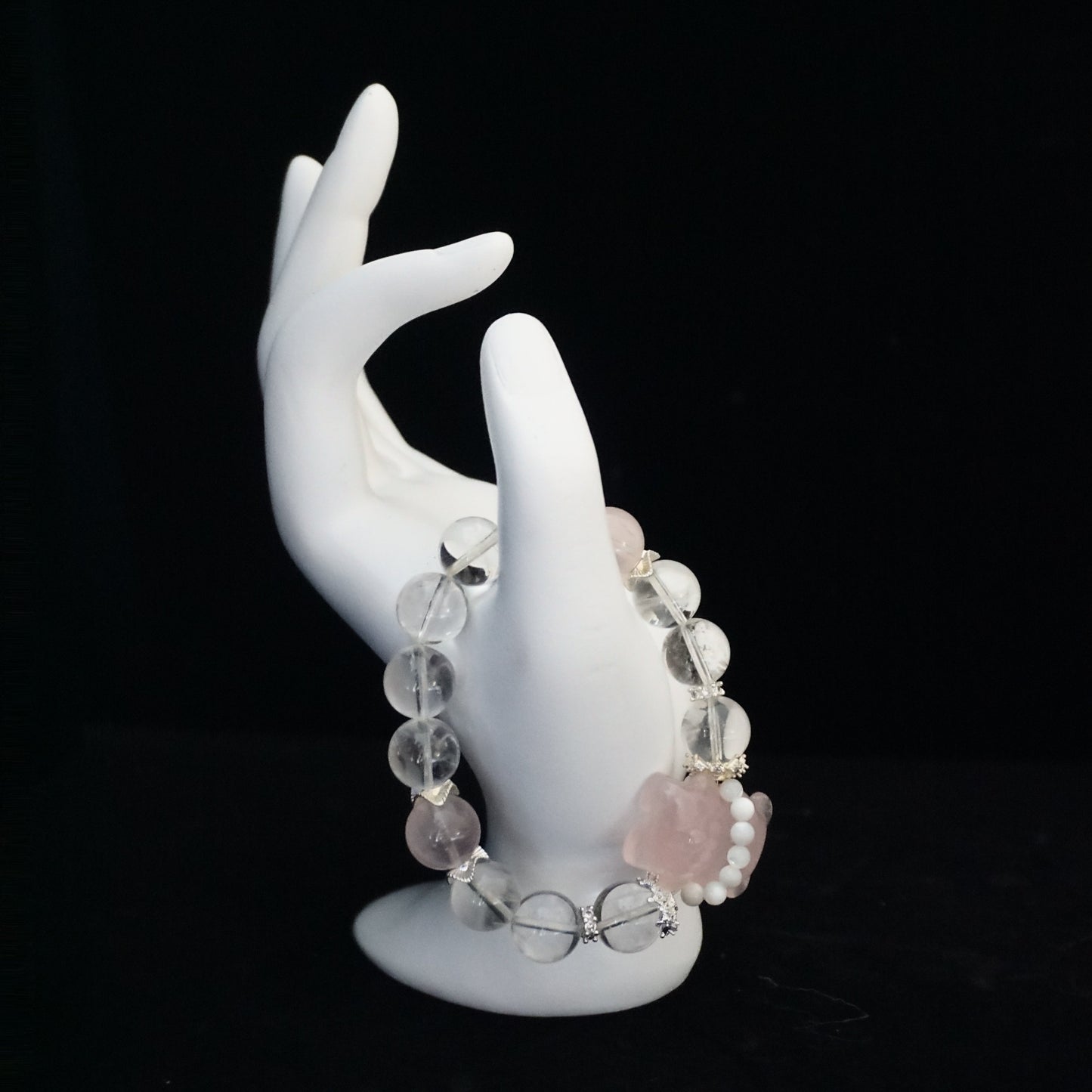 Clear Quartz Rose Quartz Bear Charm Bracelet