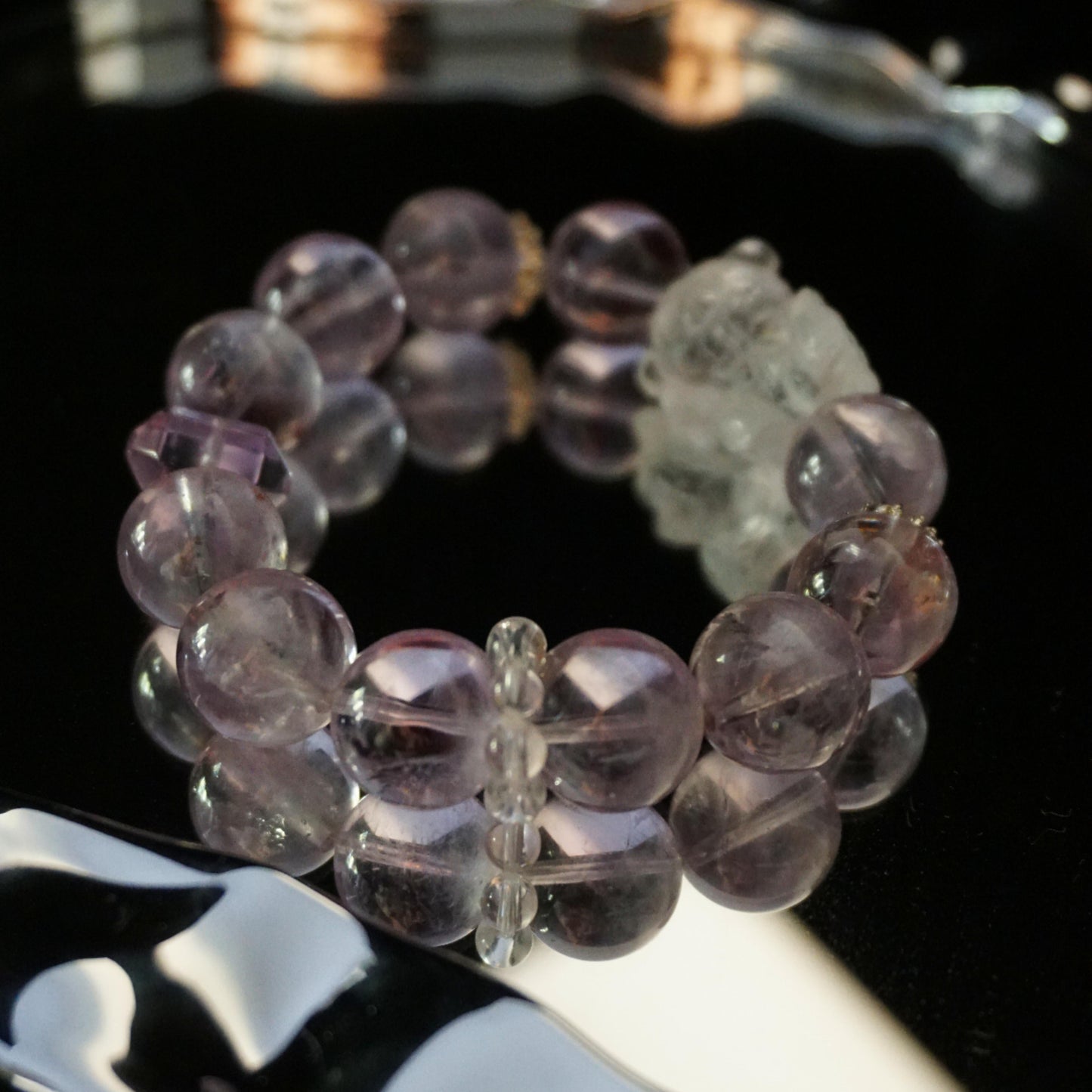 White Bear & Purple Rutilated Quartz Pendant Bracelet
