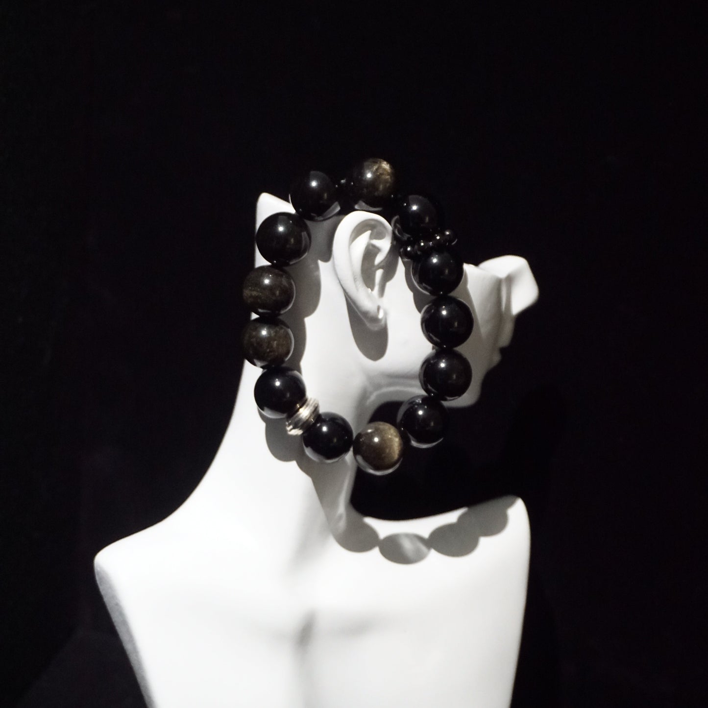 Golden Obsidian & Sterling Silver Beaded Bracelet