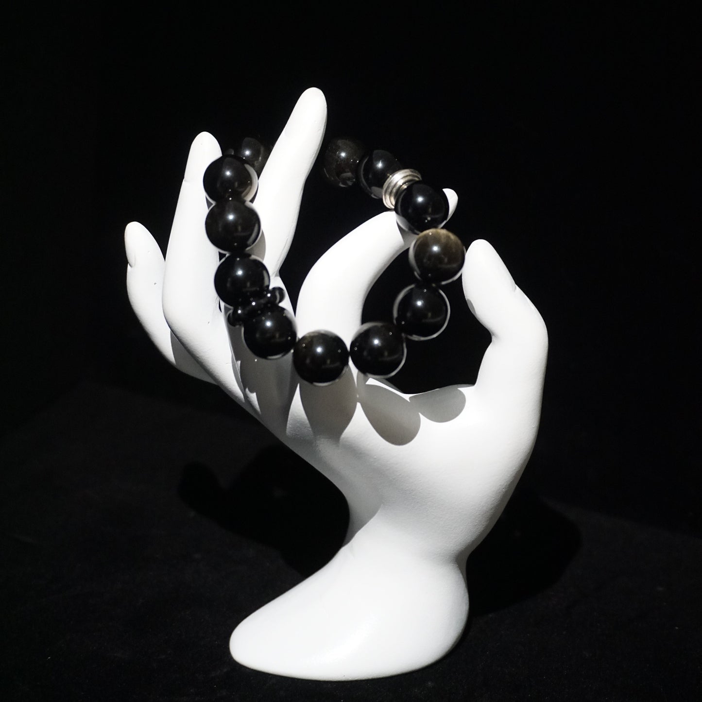Golden Obsidian & Sterling Silver Beaded Bracelet