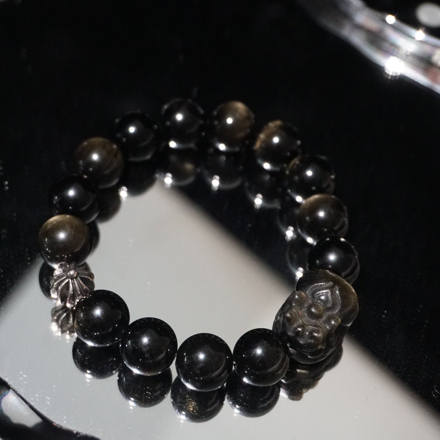 Golden Obsidian & Silver Sheen Obsidian Pi Xiu Bracelet