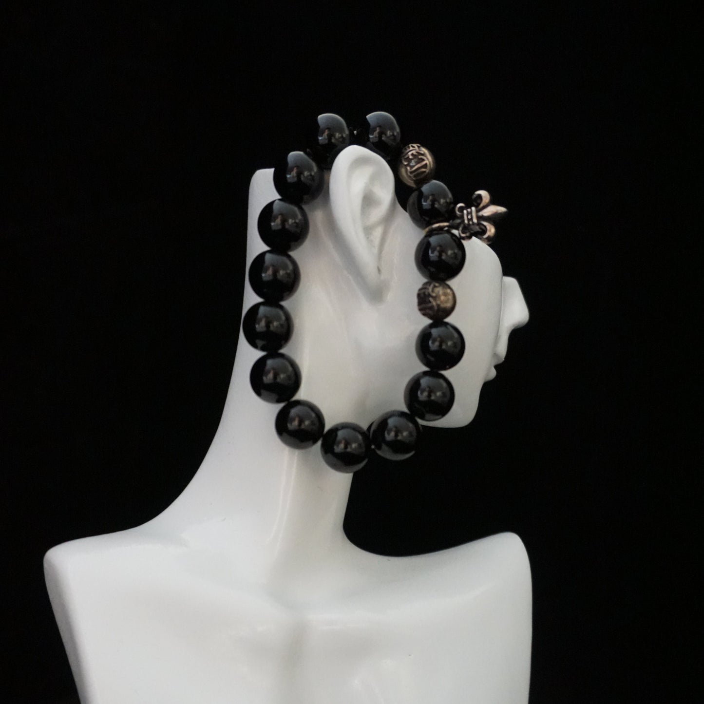Vintage Obsidian Cross Silver Bracelet