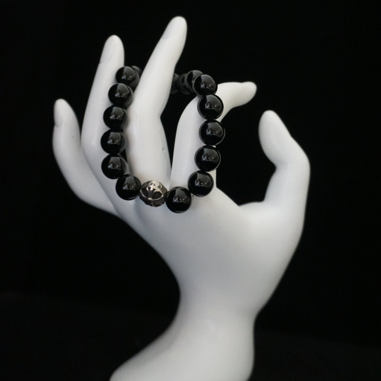 Obsidian Round Cross Black Obsidian Bracelet