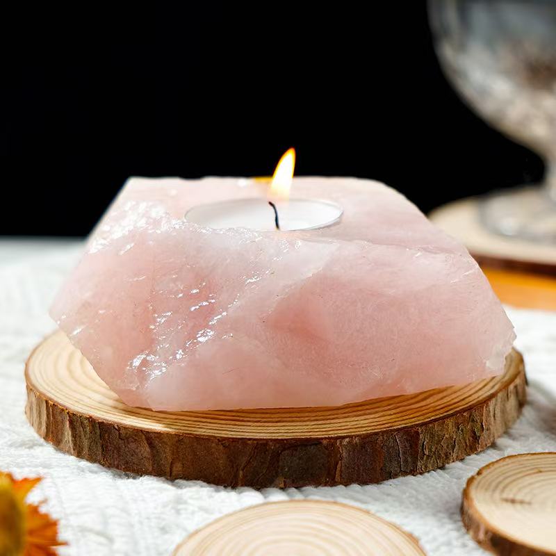 Raw Rose Quartz Crystal Candle Holder
