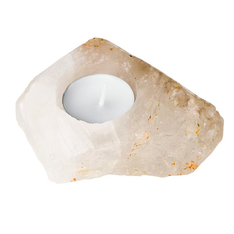 Raw Clear Quartz Crystal Candle Holder