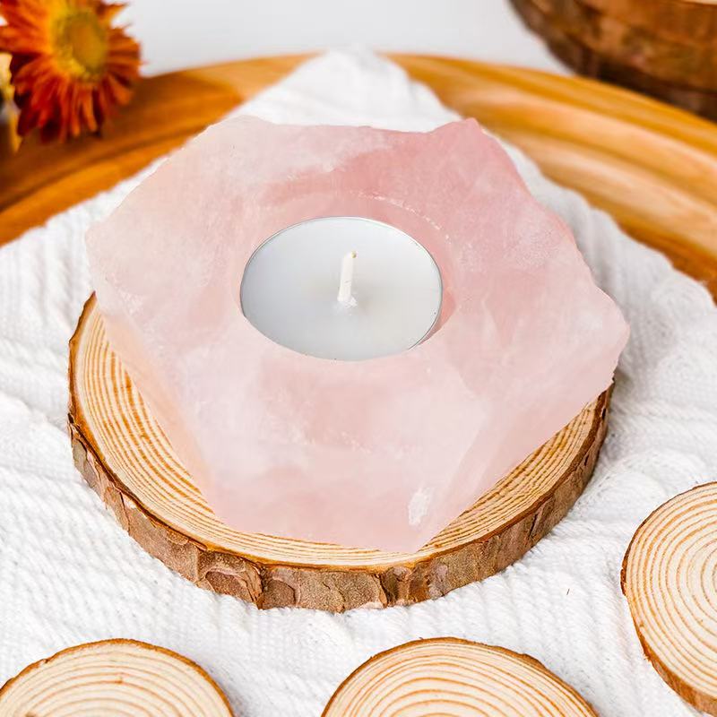Raw Rose Quartz Crystal Candle Holder