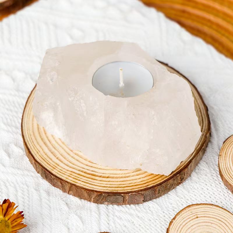 Raw Clear Quartz Crystal Candle Holder