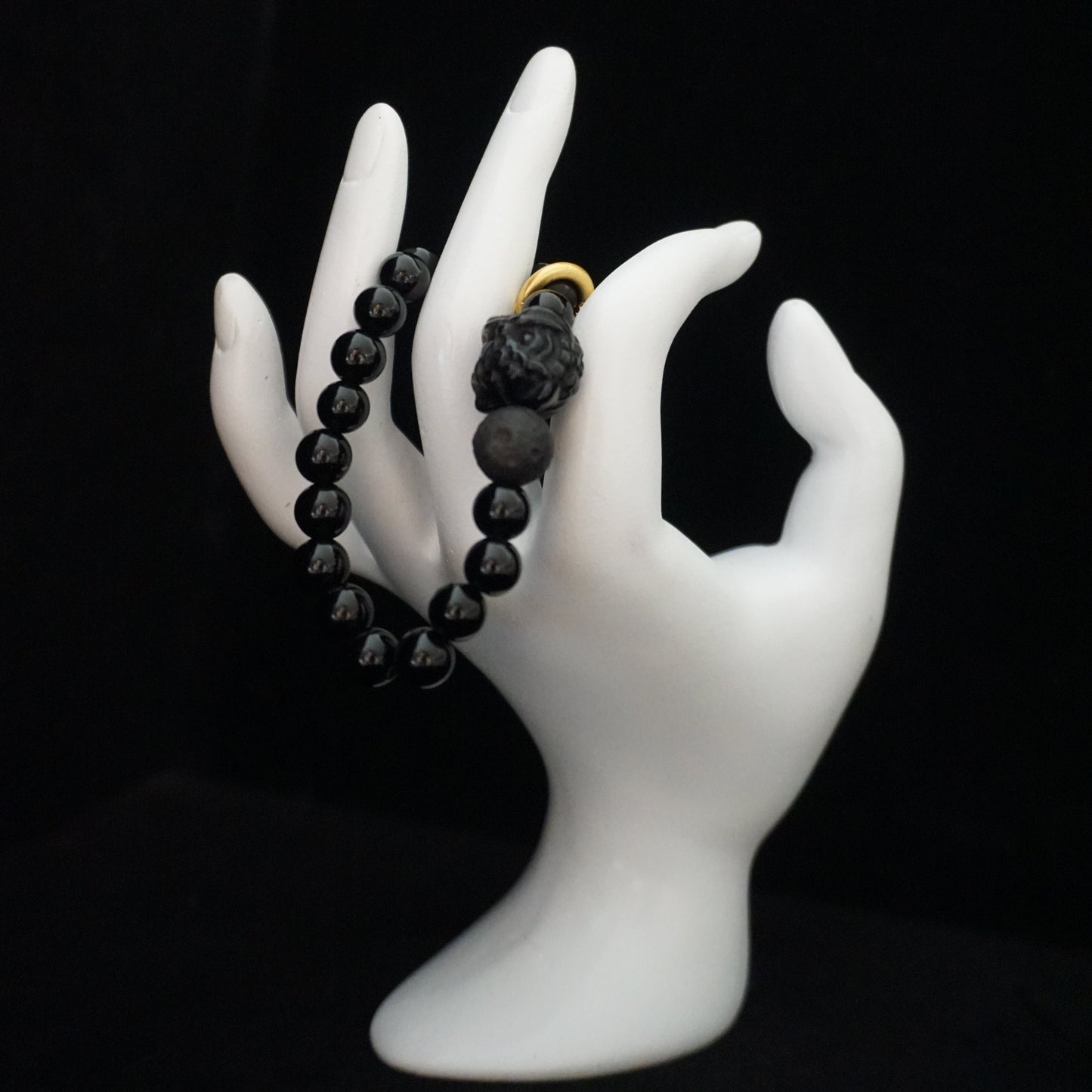 Obsidian Chinese Lion Head Design Bracelet