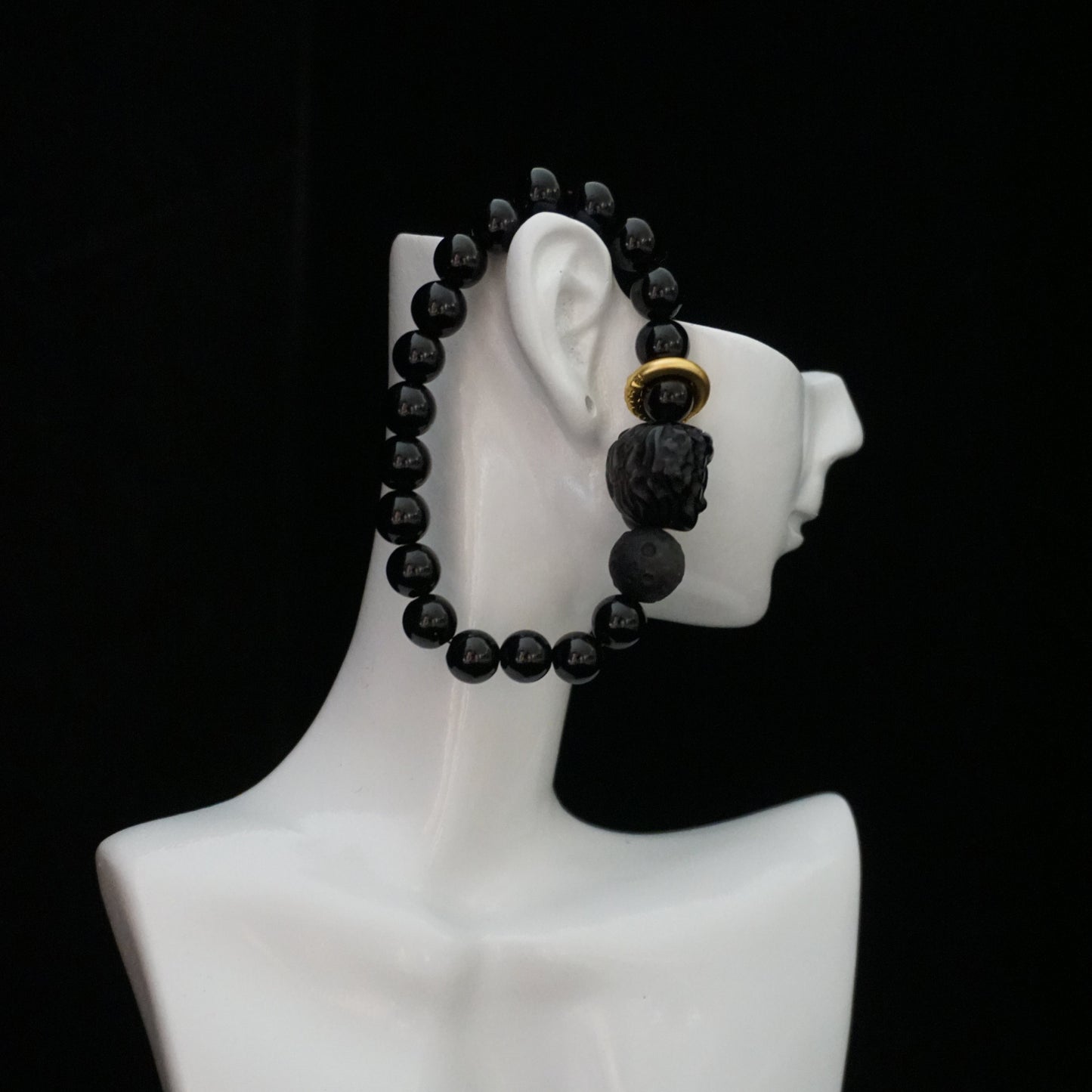 Obsidian Chinese Lion Head Design Bracelet
