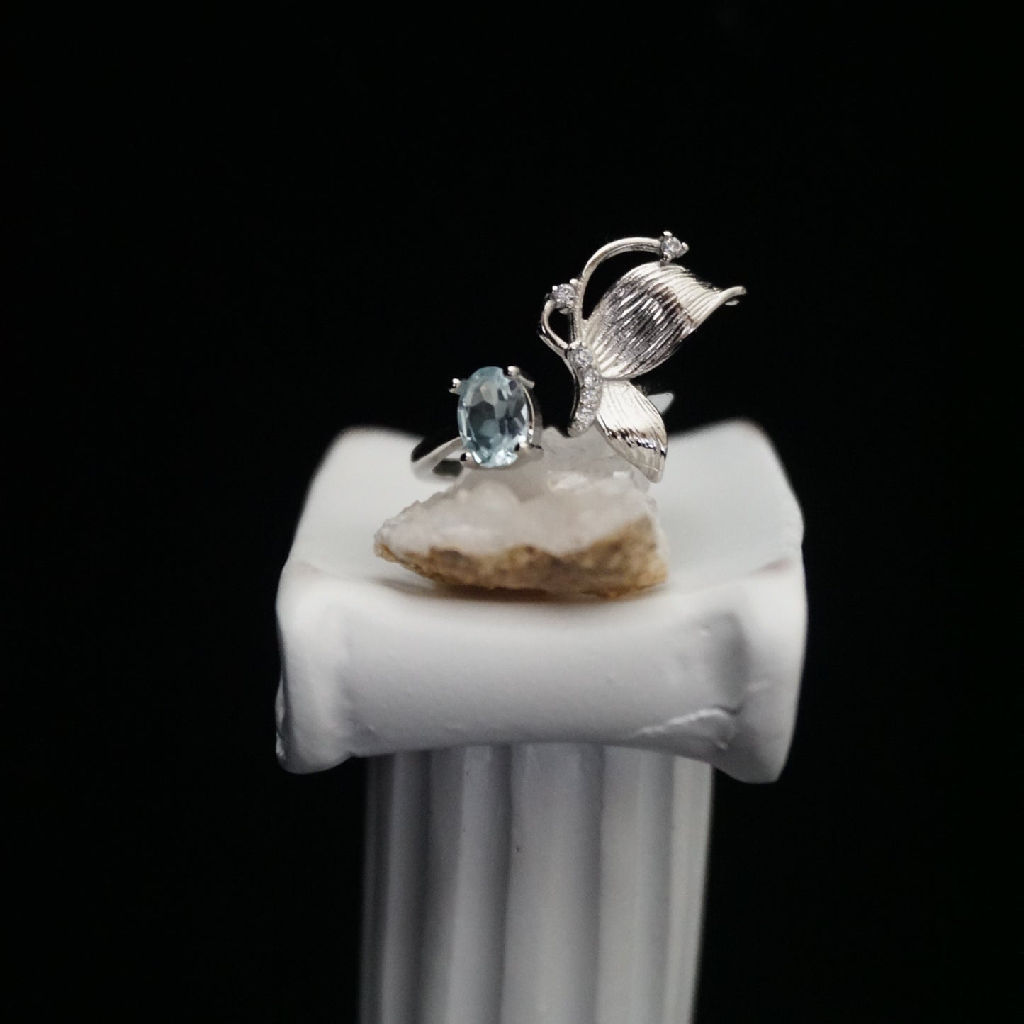 Aquamarine Butterfly Open Ring