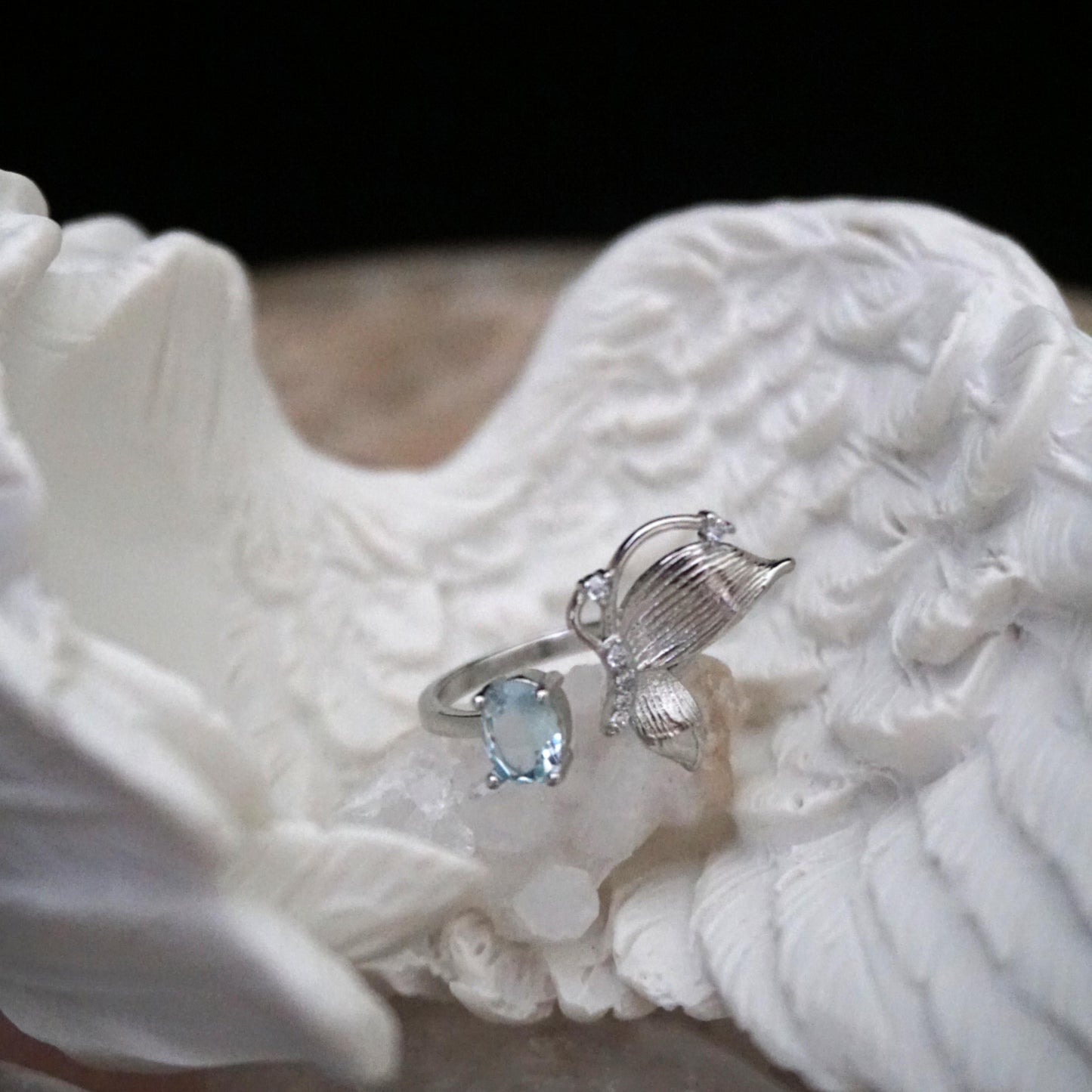 Aquamarine Butterfly Open Ring