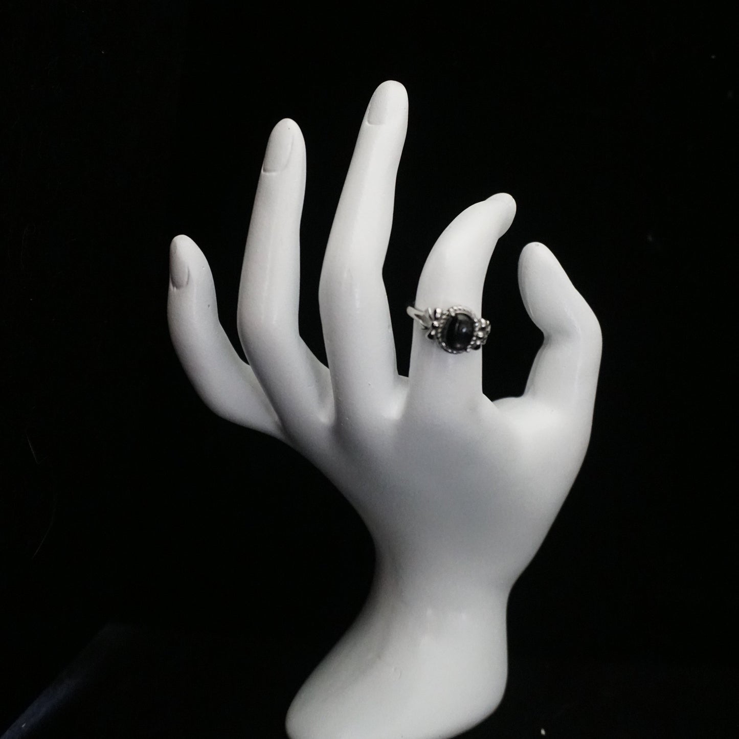 Silver Sheen Obsidian Cabochon Open Ring
