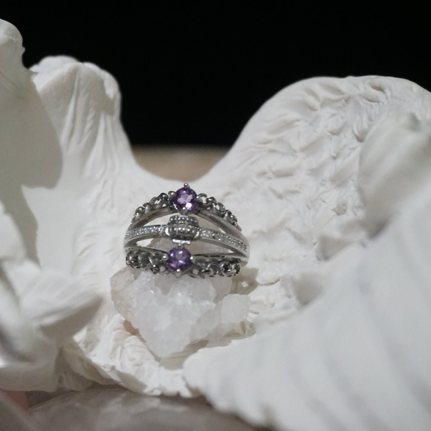 Amethyst Crown Open Ring