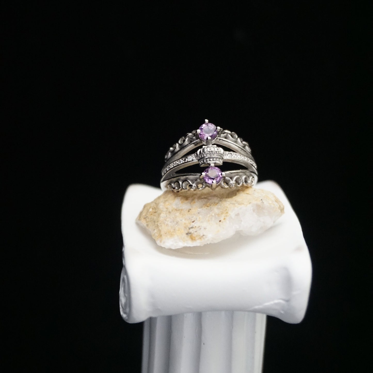 Amethyst Crown Open Ring