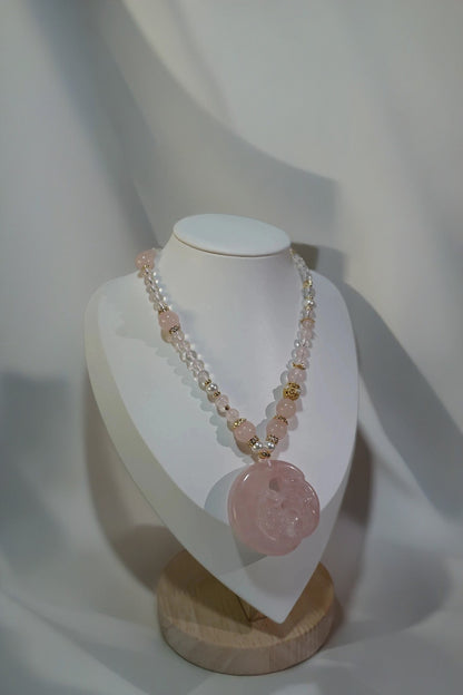 Pink Quartz Fox Pendant Necklace