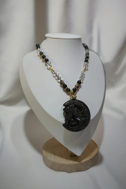 Black Quartz Fox Pendant Necklace