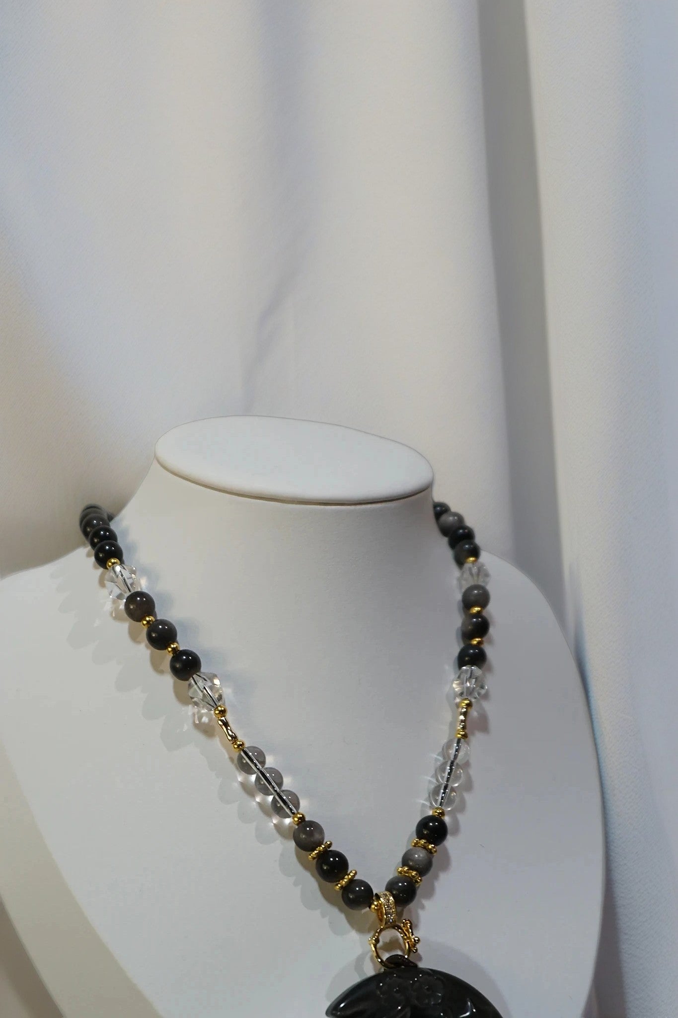 Black Quartz Fox Pendant Necklace