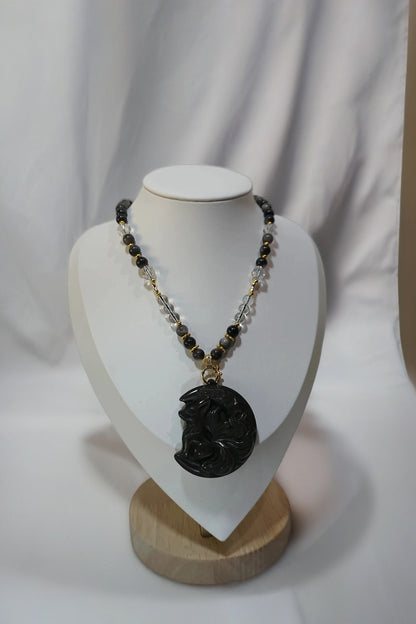 Black Quartz Fox Pendant Necklace