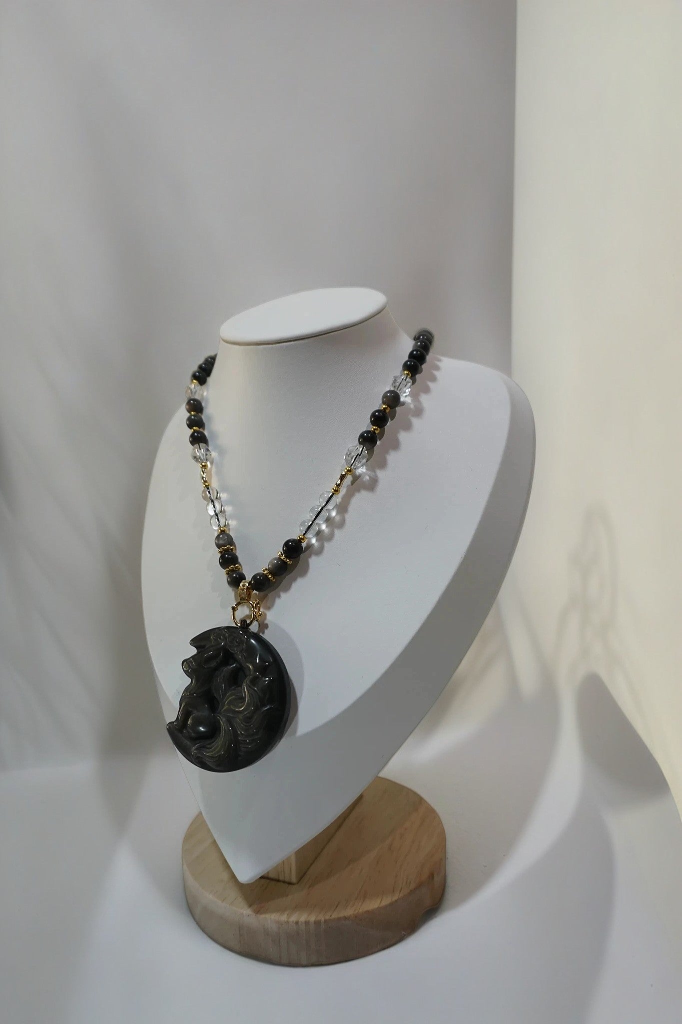 Black Quartz Fox Pendant Necklace