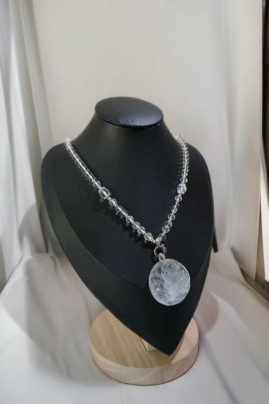 Luminous White Quartz Nine-Tailed Fox Pendant Necklace