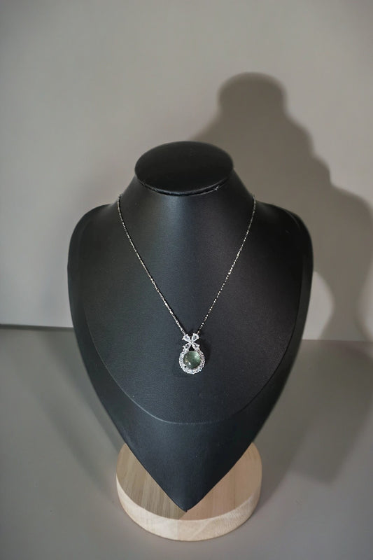 Egg-Shaped Green Phantom Quartz Pendant Necklace