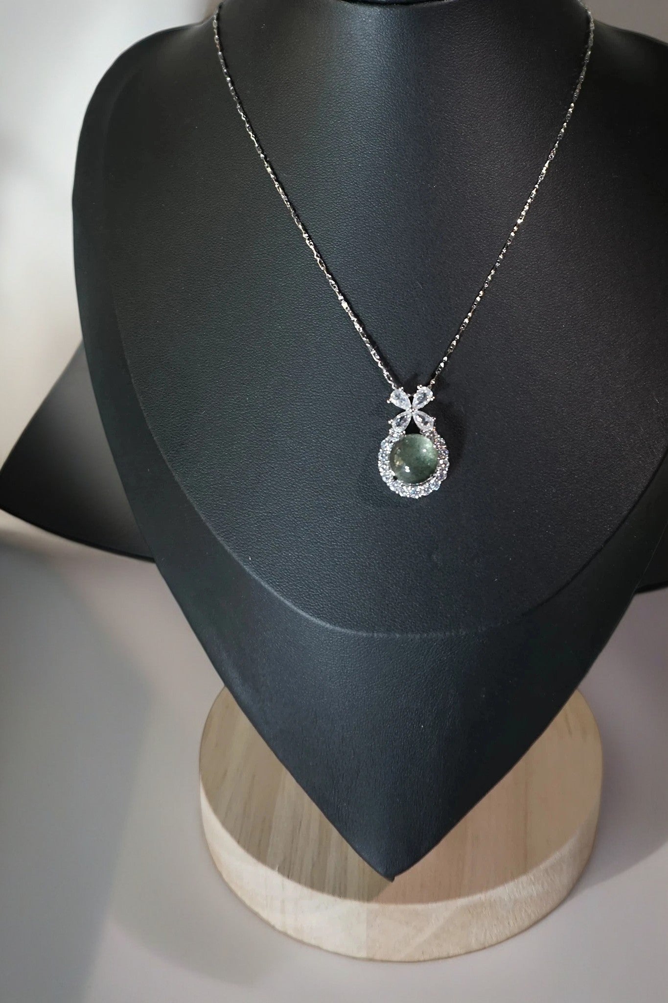 Egg-Shaped Green Phantom Quartz Pendant Necklace