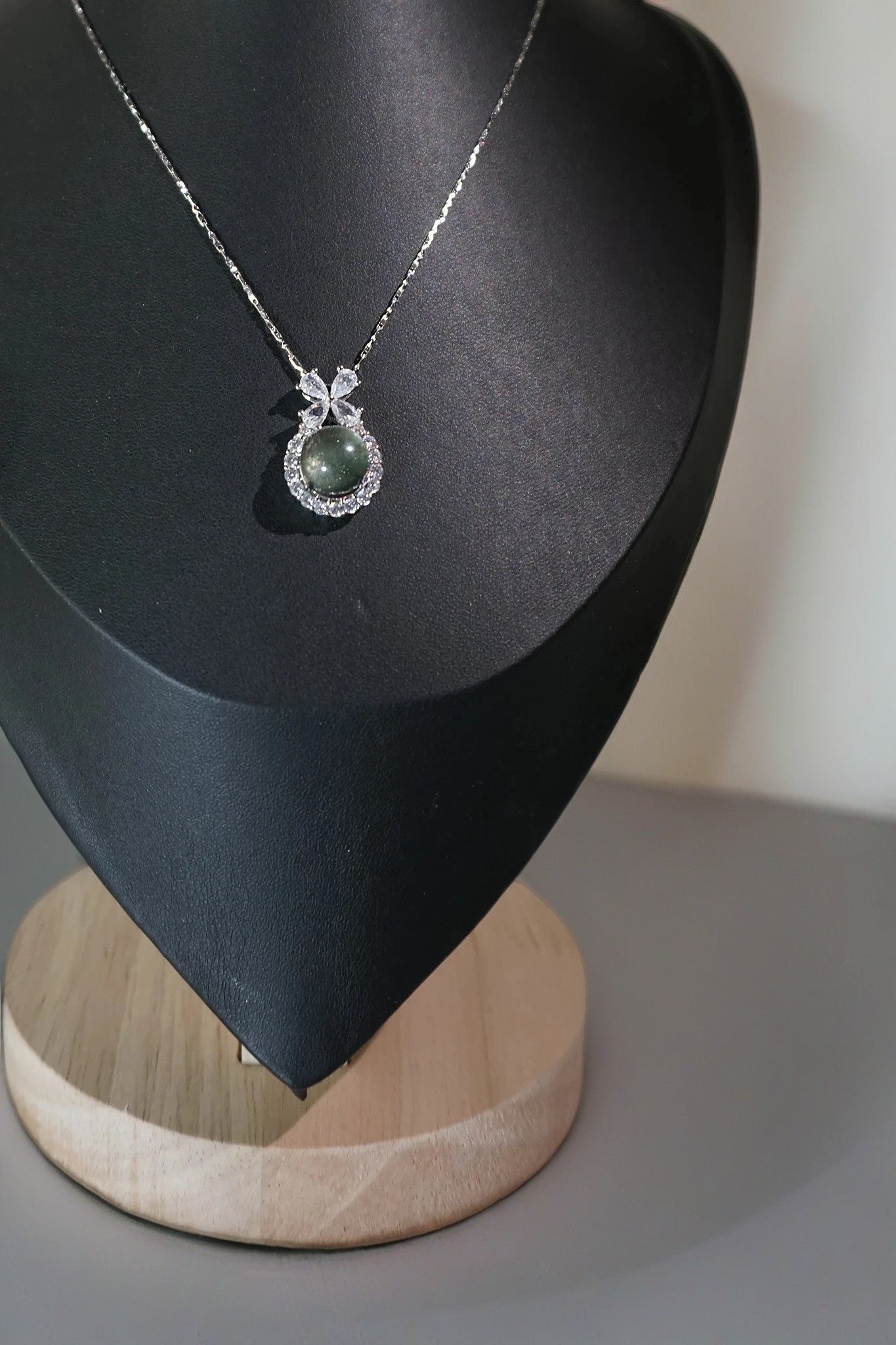 Egg-Shaped Green Phantom Quartz Pendant Necklace