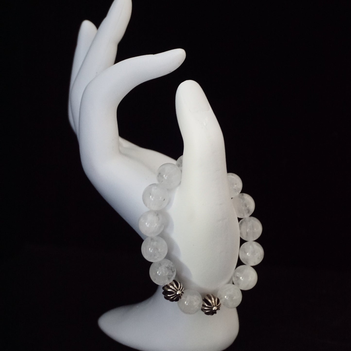 White Phantom Quartz Cross Charm Bracelet
