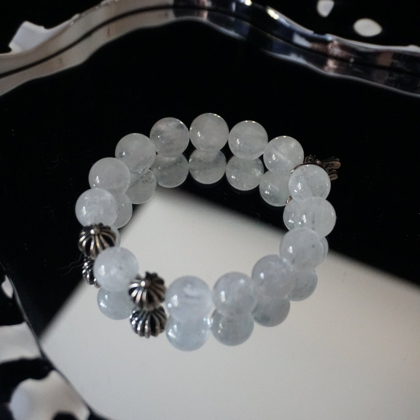 White Phantom Quartz Cross Charm Bracelet