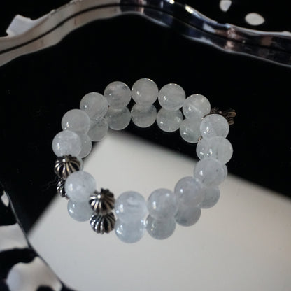 White Phantom Quartz Cross Charm Bracelet