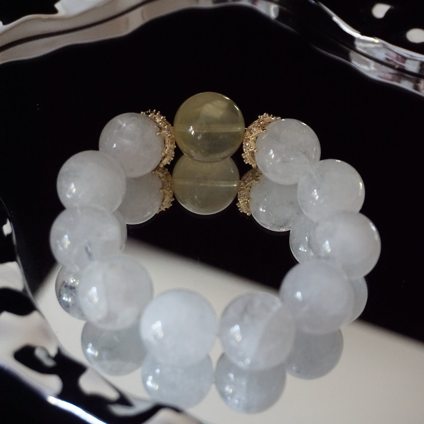 White Phantom Quartz & Citrine Bead Bracelet
