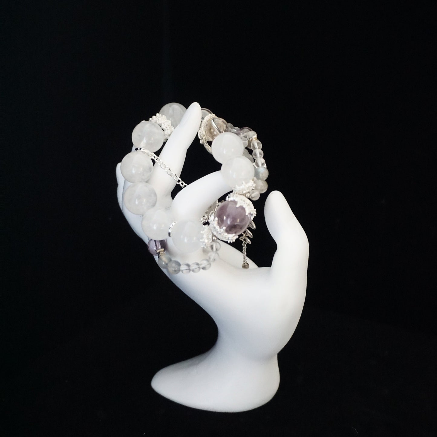 White Phantom Quartz Amethyst Bead Bracelet