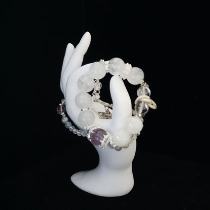 White Phantom Quartz Amethyst Bead Bracelet