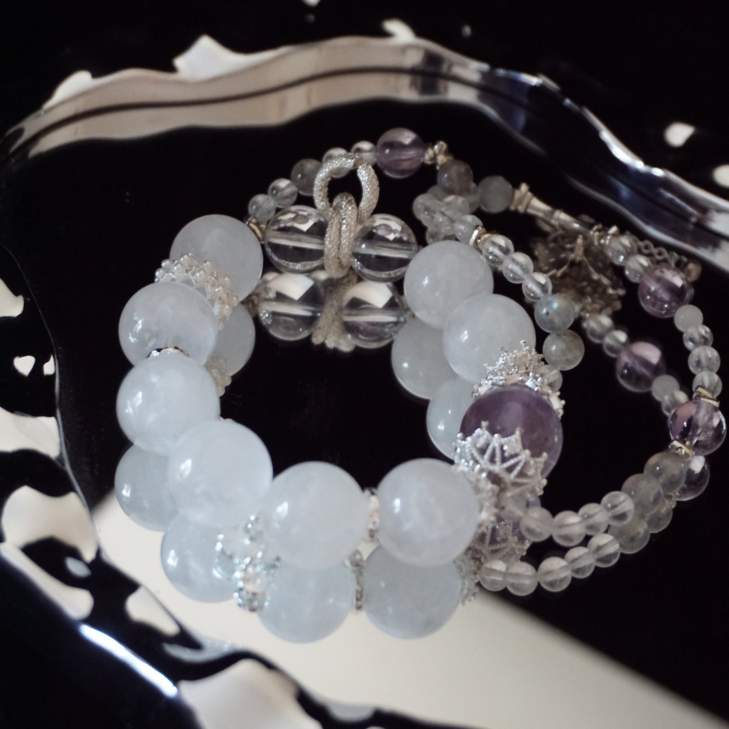 White Phantom Quartz Amethyst Bead Bracelet