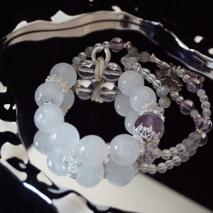 White Phantom Quartz Amethyst Bead Bracelet