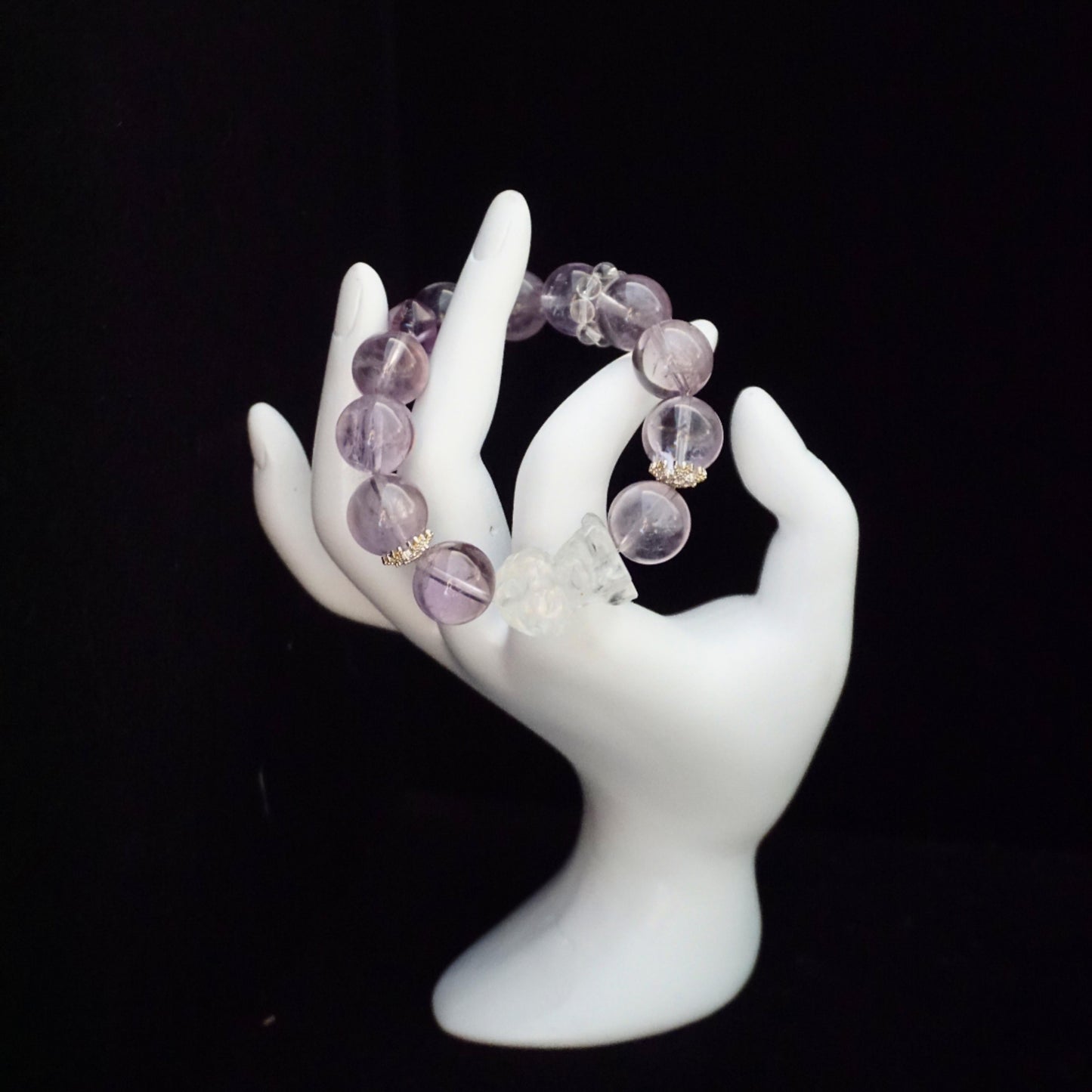 White Bear & Purple Rutilated Quartz Pendant Bracelet