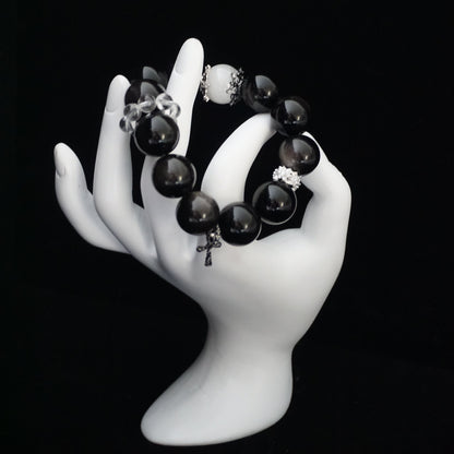 Silver Sheen Obsidian and Clear Quartz Beaded Bracelet