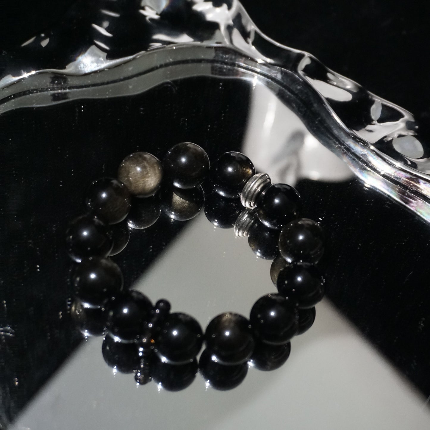 Golden Obsidian & Sterling Silver Beaded Bracelet