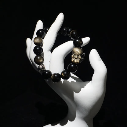 Golden Obsidian & Silver Sheen Obsidian Pi Xiu Bracelet