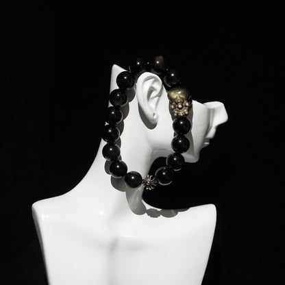 Golden Obsidian & Silver Sheen Obsidian Pi Xiu Bracelet