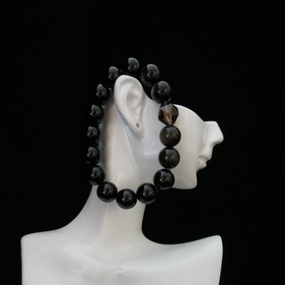Black Onyx, Silver Sheen Obsidian, and Smoky Quartz Bracelet
