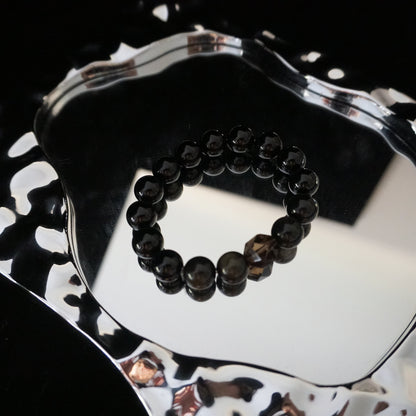 Black Onyx, Silver Sheen Obsidian, and Smoky Quartz Bracelet