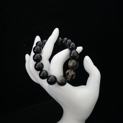 Black Onyx, Silver Sheen Obsidian, and Smoky Quartz Bracelet