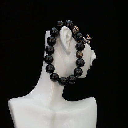 Vintage Obsidian Cross Silver Bracelet