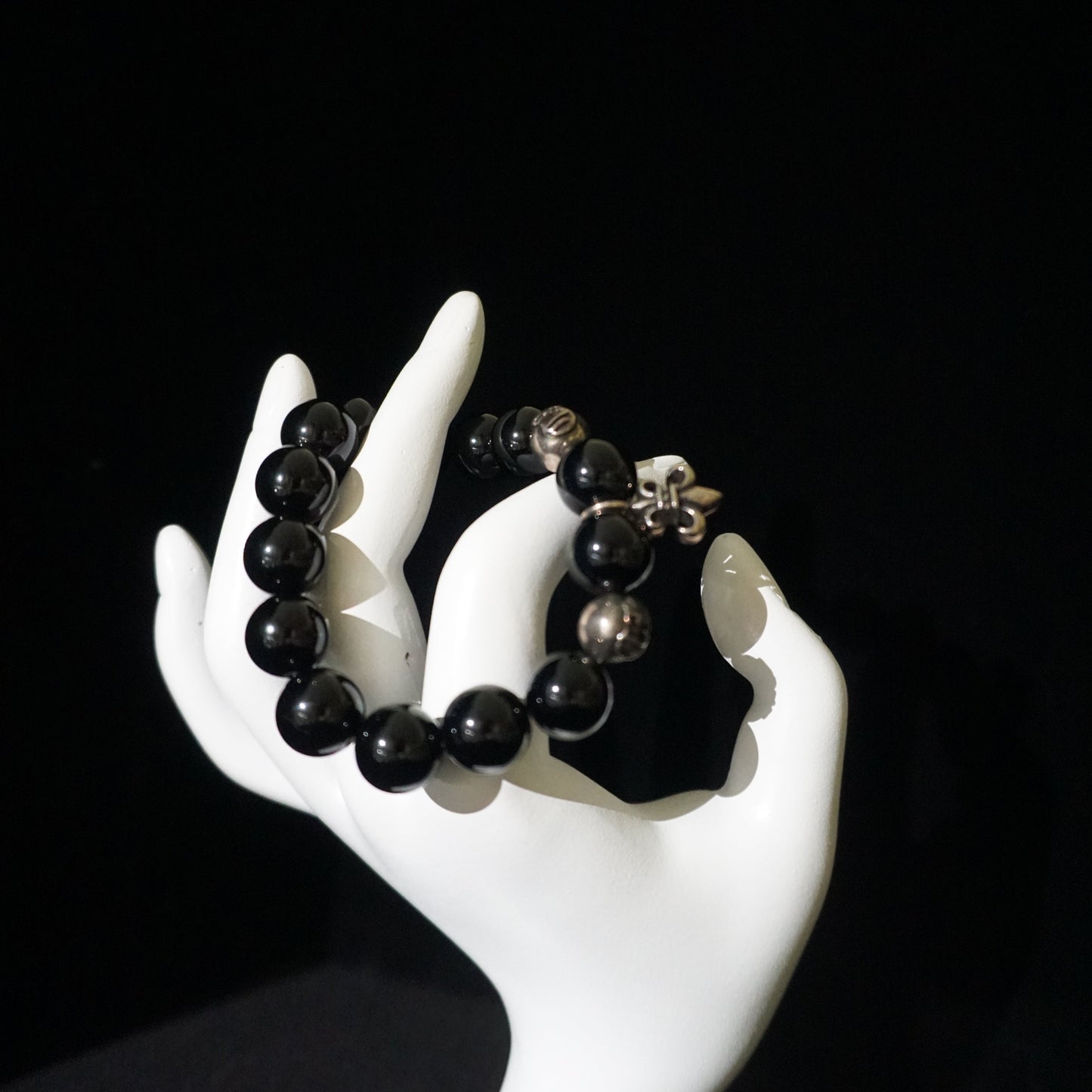 Vintage Obsidian Cross Silver Bracelet