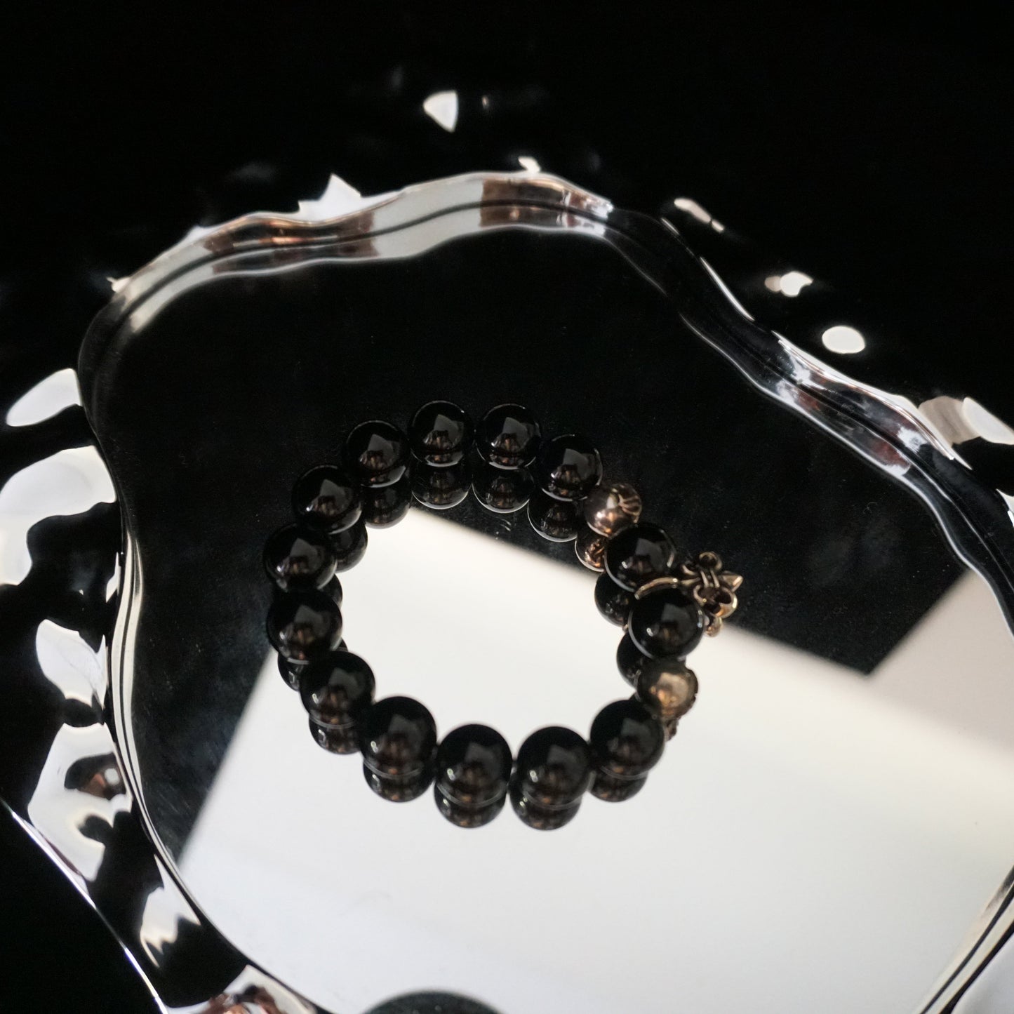Vintage Obsidian Cross Silver Bracelet