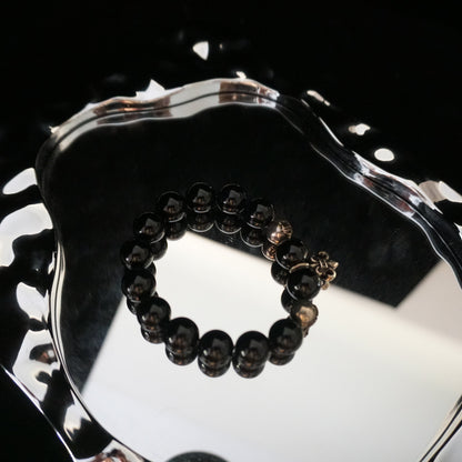Vintage Obsidian Cross Silver Bracelet