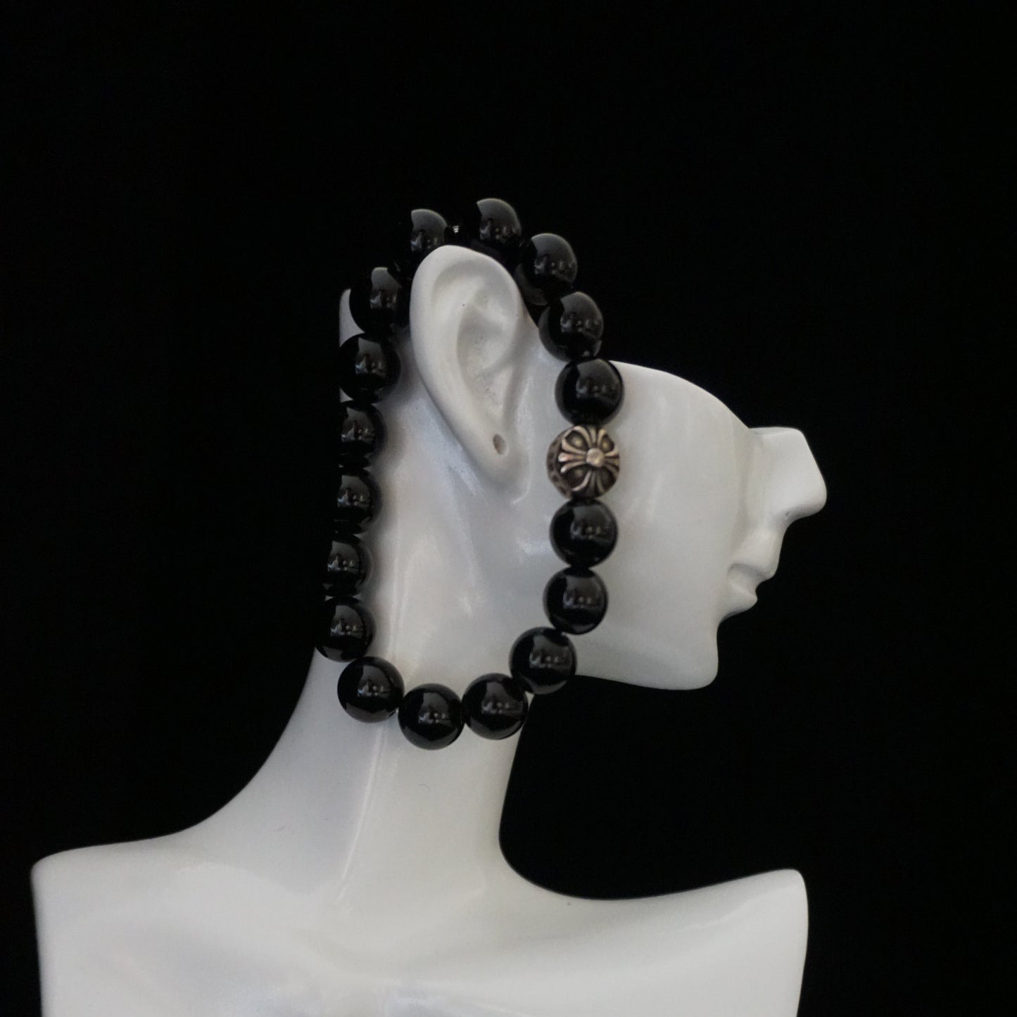 Obsidian Round Cross Black Obsidian Bracelet